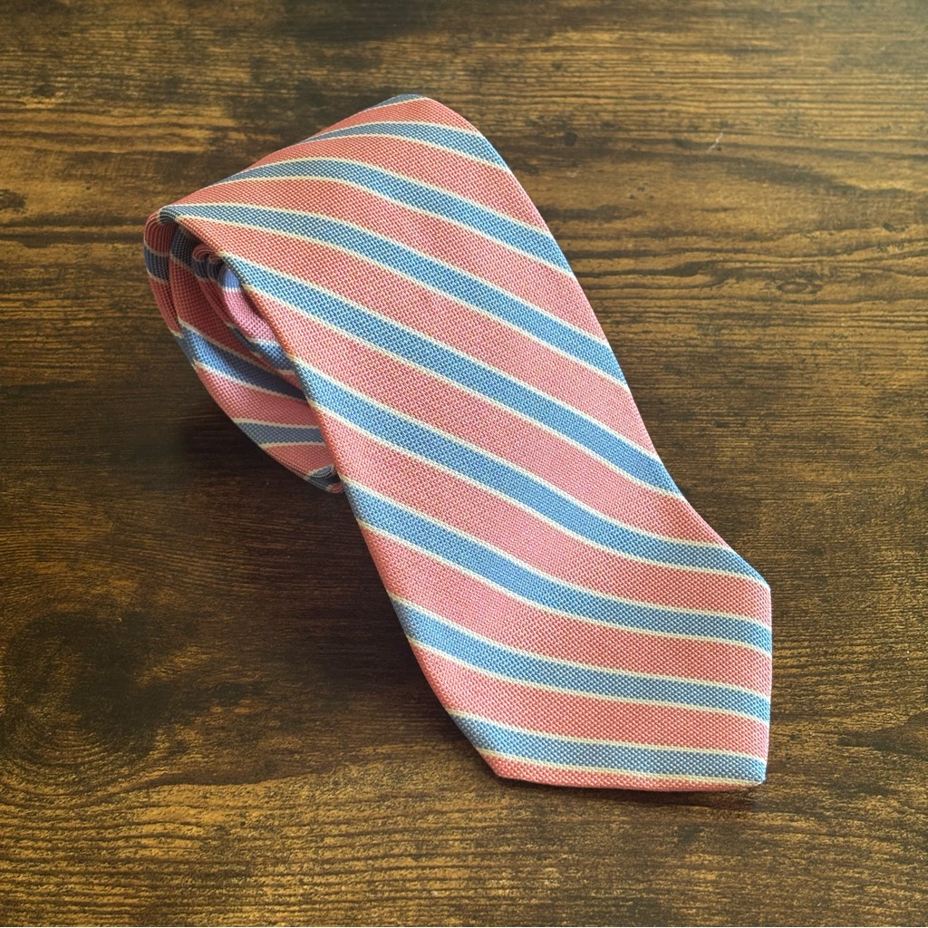 Brooks Brothers Makers Striped Salmon Pink And Blue Men's Tie